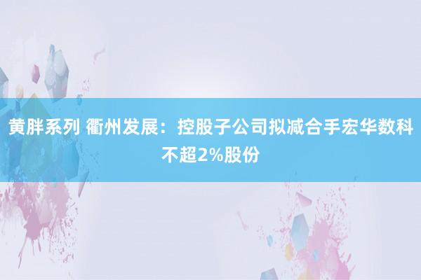 黄胖系列 衢州发展：控股子公司拟减合手宏华数科不超2%股份