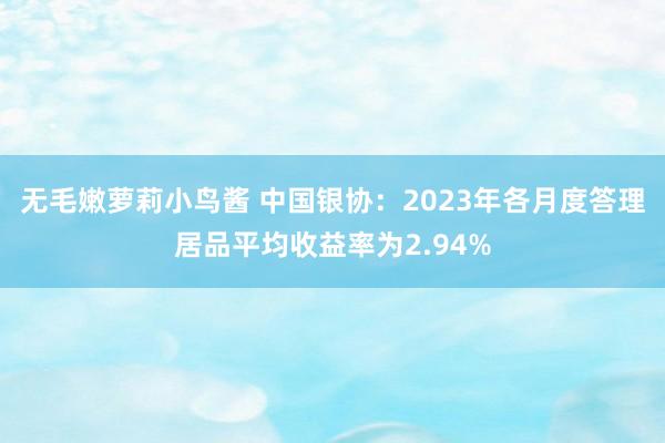 无毛嫩萝莉小鸟酱 中国银协：2023年各月度答理居品平均收益率为2.94%